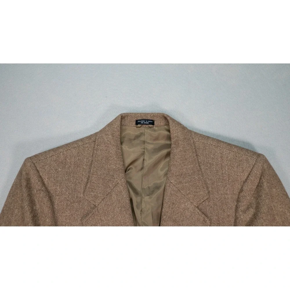 Vintage Camel Hair Wool Herringbone Blazer Brown Tailored in Japan‎ Mens 40 42